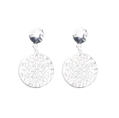 Beblue BO1484-SLV Mandala Floral Coin Silver Earrings