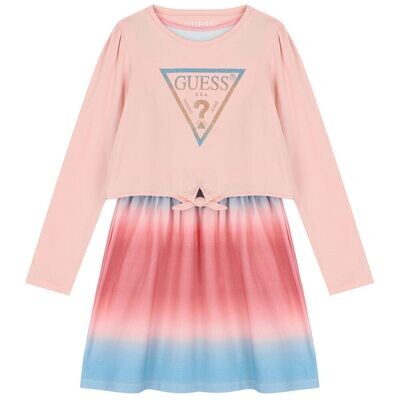Guess K2YK00K6YW3 Girls Junior Long Sleeve Pink & Blue Ombré Dress