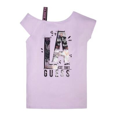Guess J3RI11K6YW3 Girl’s Short Sleeve 1-Shoulder LA T-Shirt – Lilla Flower