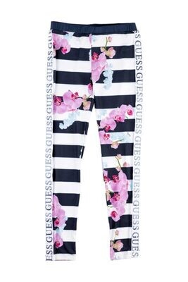 Guess J2RB02KAZM0 girls navy and white striped leggings with flowers