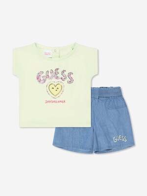 Guess A3GG02K6YW0 Baby Girl's SS T-Shirt & Chambray Shorts Set 2PC/