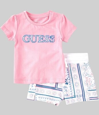 Guess A3GG07K6YW3 Baby Girl's Pink Short Sleeve T-Shirt & Short Set