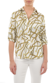Michael Kors MS340HF8F0 Women's Long Sleeve Chain Print Blouse