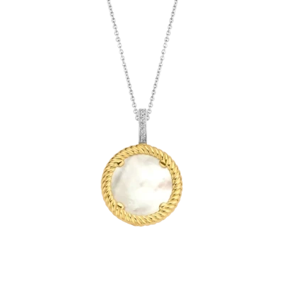 Ti Sento 6784MW Necklace Silver Chain Gold Mother of Pearl Round Pendant