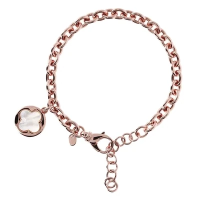 Bronzallure WSBZ00912 18KT Rose Gold Plated Oval Rolo Bracelet w/ Clover Charm