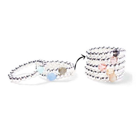 Beblue BRELASTIC-CCO Silver Beads Ring w/ Bright Pink Crystal