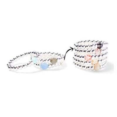 Beblue BRELASTIC-CCO Silver Beads Ring w/ Bright Pink Crystal
