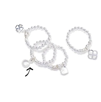 Beblue BRELASTIC-BSCL Silver Elastic Bead Ring with Transparent Crystal Pendant