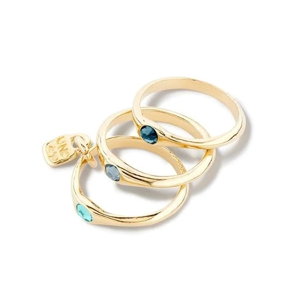 UNOde50 ANI0678AZUORO 18kt Gold-Plated Triple Stackable w/ Blue Crystals Rings - Happy Blue