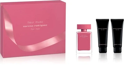 Narciso Rodriguez 8503350 Women’s Eau De Parfum, Shower Gel & Body Lotion 3PC Set 50ml, 75ml, 75ml – Fleur Musc