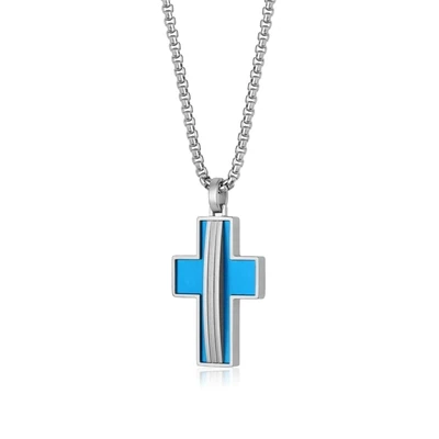 Italgem SC81 Mens Blue Steel Matte Cross Necklace Size 22