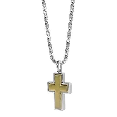 Italgem SC73 Men’s S. Steel Gold-IP Brushed Cross Necklace 22”