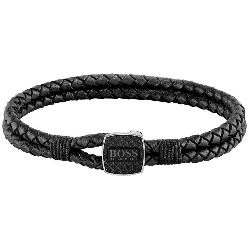 Hugo Boss 1570145 Men's Confidence D Leather Watch & Braided Leather Bracelet Set 2PC/ BLACK (BOX)