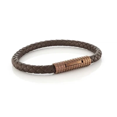 Italgem SLB452-8 cofee s. steel design clasp brown leather mens bracelet