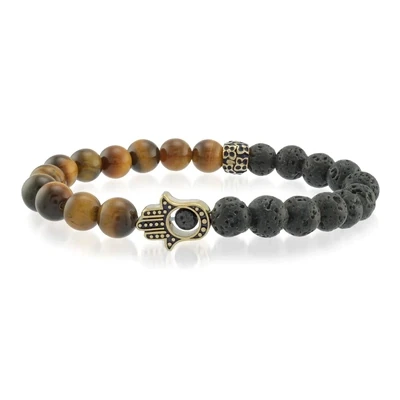Italgem BBS-7 Protection Hand Brown Tigre Eye / Black Lava Beads Bracelet