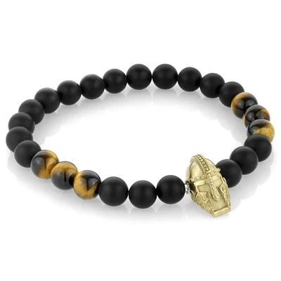 Italgem BB-135-S black onyx beads with gold helmet mens bracelet