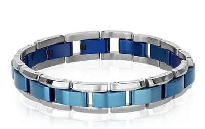 Italgem SMB216 Blue-IP Matte S. Steel Centre Link w/ Polished Edges Bracelet