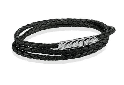 Italgem SLB259 Matte S. Steel Wrap 3mm black leather Men's Bracelet