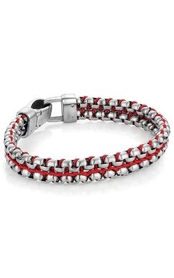 Italgem SMB310 Men’s S. Steel Double-Row Round-Box Red-Nylon-Cord Bracelet 8.5”
