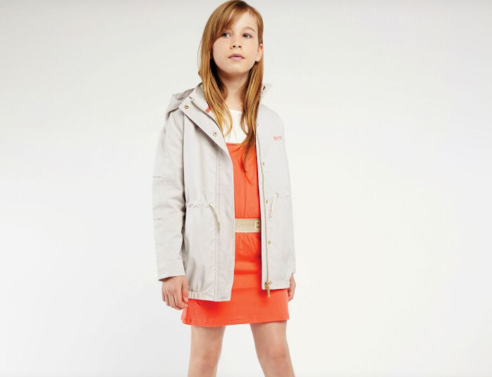 Hugo Boss J121994/02 Girl's White and Coral with gold belt Dress