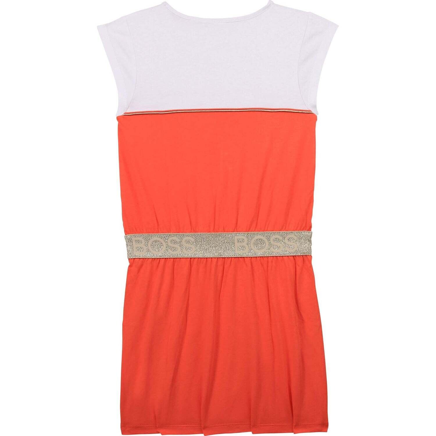 Hugo Boss J121994/02 Girl's White and Coral with gold belt Dress