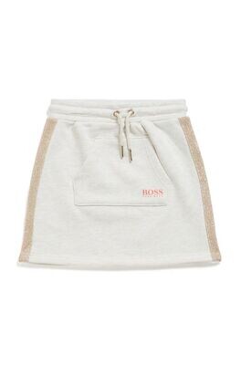 Hugo boss Girls beige skirt with a gold and a white stripe down the side and a pocket in the front J13101 – C19