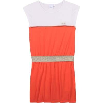 Hugo Boss J121994/02 Girl's White and Coral with gold belt Dress