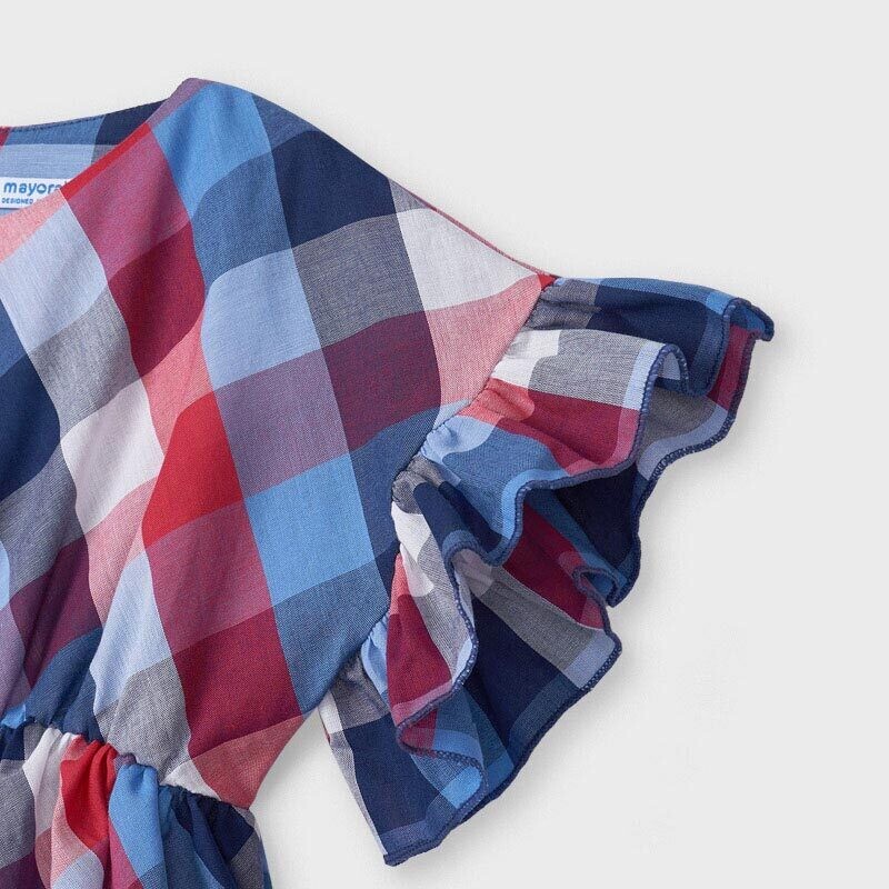 Mayoral Girls colourful checkered blouses with puffy ruffled sleeves 3194