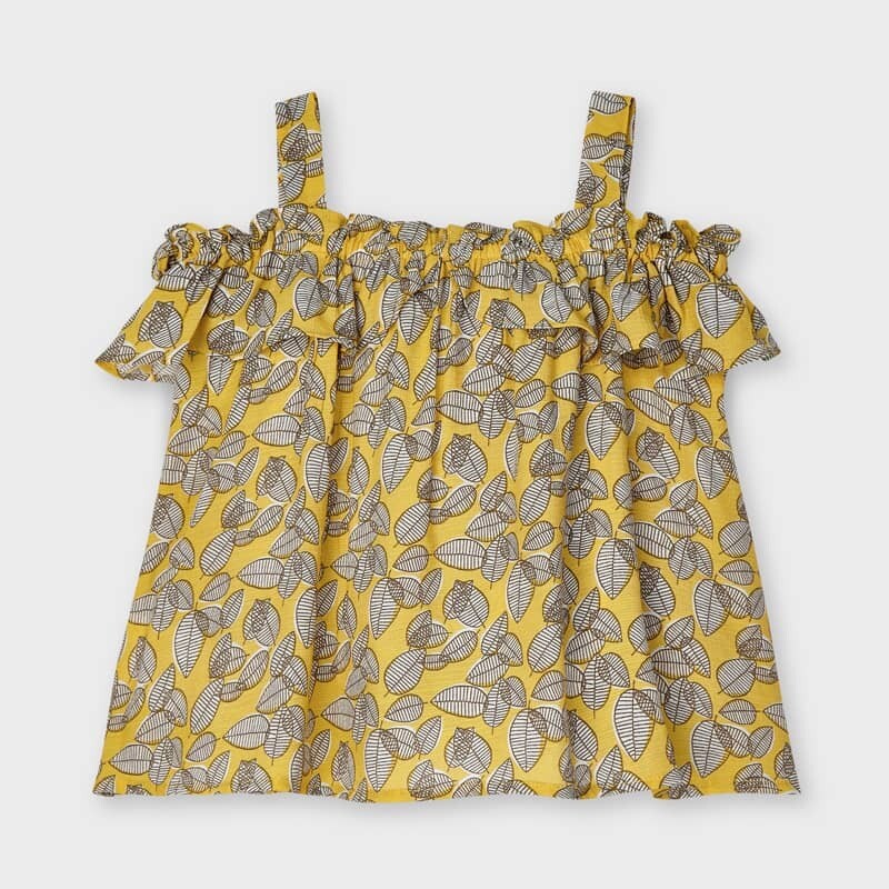 Mayoral 3195 Girl's 2 Yellow tank top with white leaves and a bow