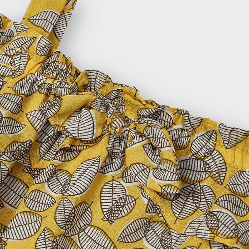 Mayoral 3195 Girl's 2 Yellow tank top with white leaves and a bow