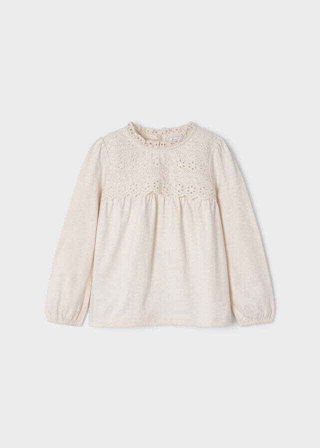 Mayoral 4027 Girl's Long Sleeve Woven T-Shirt – Garbanzo