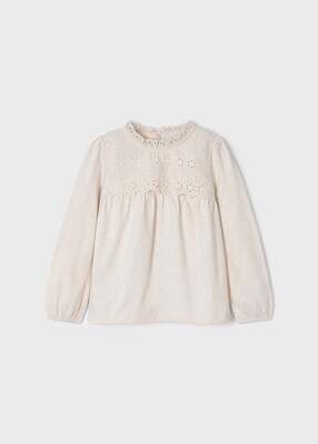 Mayoral 4027 Girl's LS Woven T-Shirt /GARBANZO