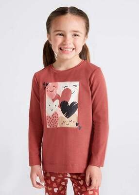 Mayoral 4034 Girl's LS Smiley Heart T-Shirt /MASALA
