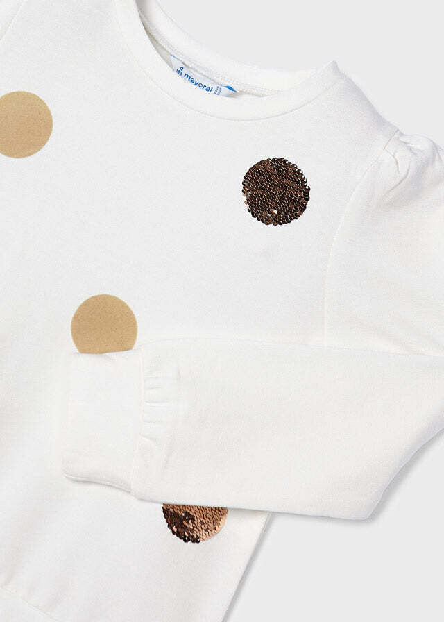 Mayoral 4475 Girl’s Long Sleeve Sequin Polka Dot Pullover Sweater
