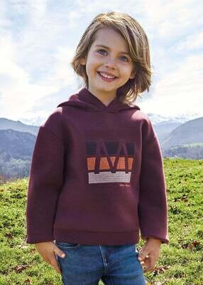 Mayoral 4448 junior boys maroon coloured hoodie with embroidered M design