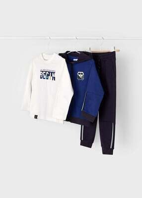 Mayoral 4845 3 Piece Set Blue Hoodie, Navy Jogger and White T-shirt