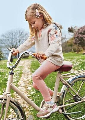 Mayoral 4768 junior girls beige hoodie with flowers and pink leggings set