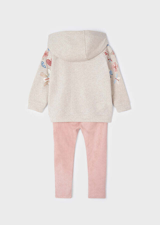 Mayoral 4768 junior girls beige hoodie with flowers and pink leggings set