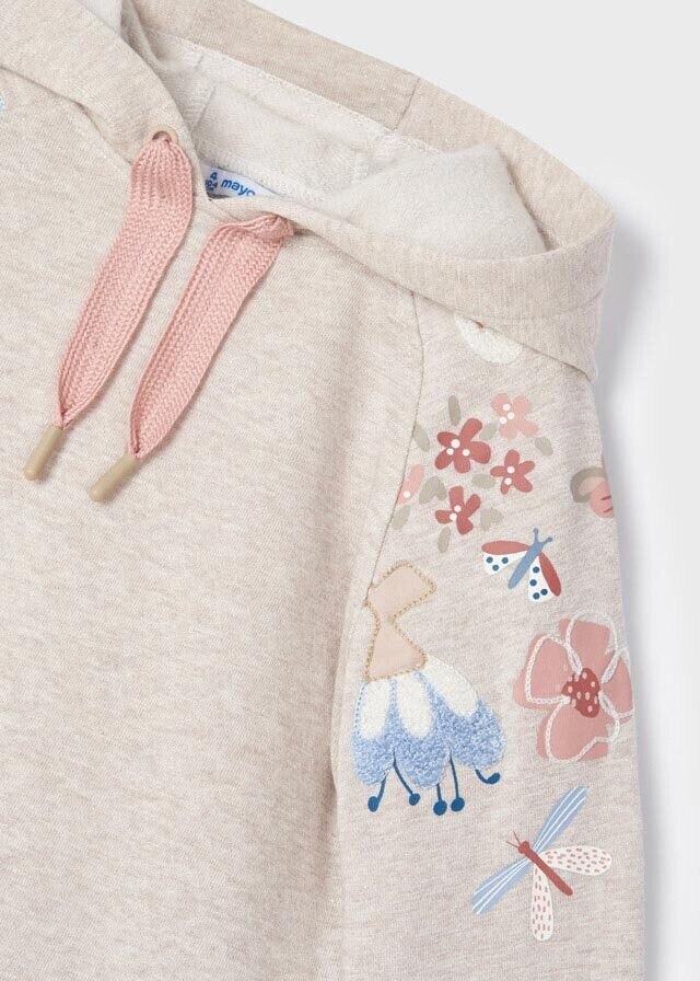 Mayoral 4768 junior girls beige hoodie with flowers and pink leggings set