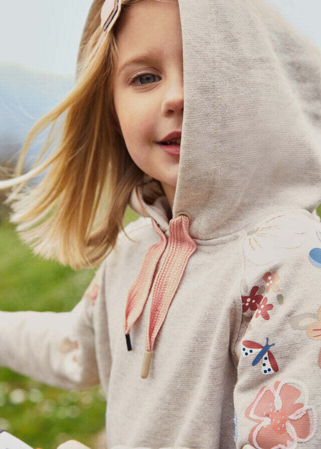 Mayoral 4768 junior girls beige hoodie with flowers and pink leggings set