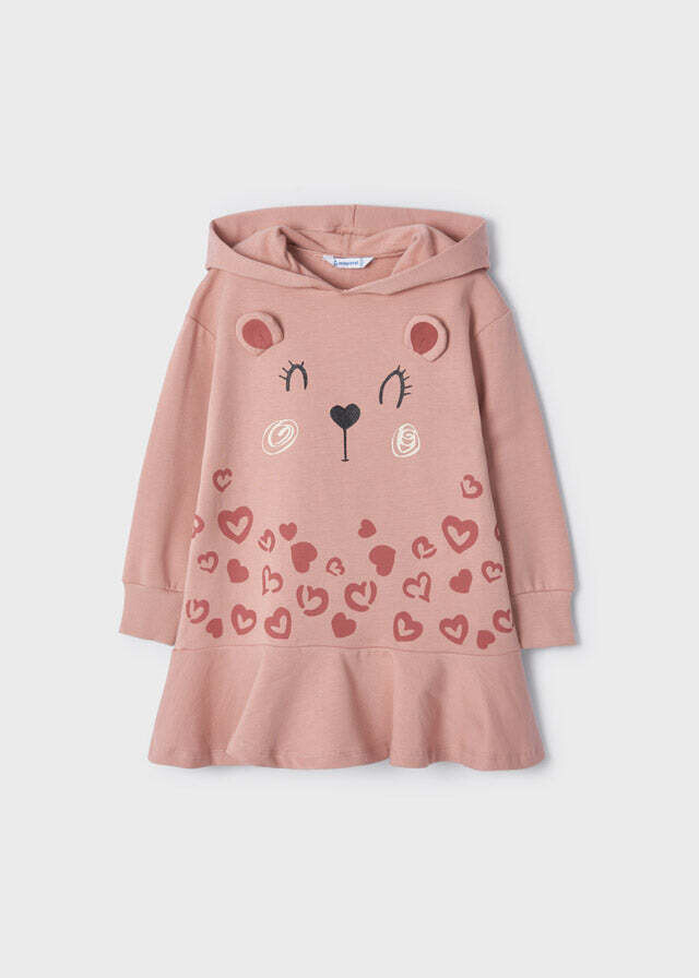 Mayoral 4967 Girl's Long Sleeve Hooded Fleece Dress – Rosado