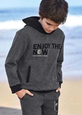 Nukutavake 7451 Boy's Long Sleeve ''Enjoy the Now'' Pullover Hoodie – Negro