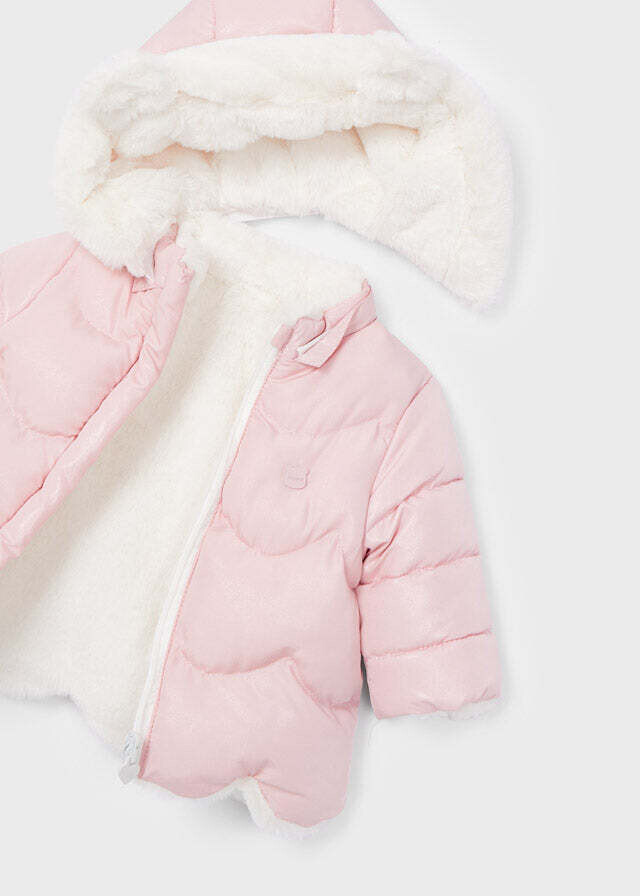 Mayoral 2498 Baby Girl’s Long Sleeve Reversible Faux Fur Hooded Jacket – Rosa Baby