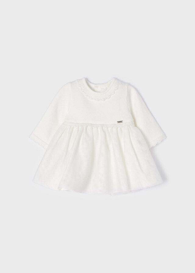 Mayoral 2822 robe crème manches longues bébé fille avec dentelle aux manches et col