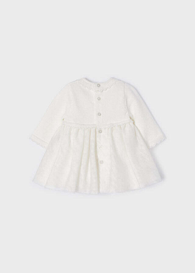 Mayoral 2822 robe crème manches longues bébé fille avec dentelle aux manches et col