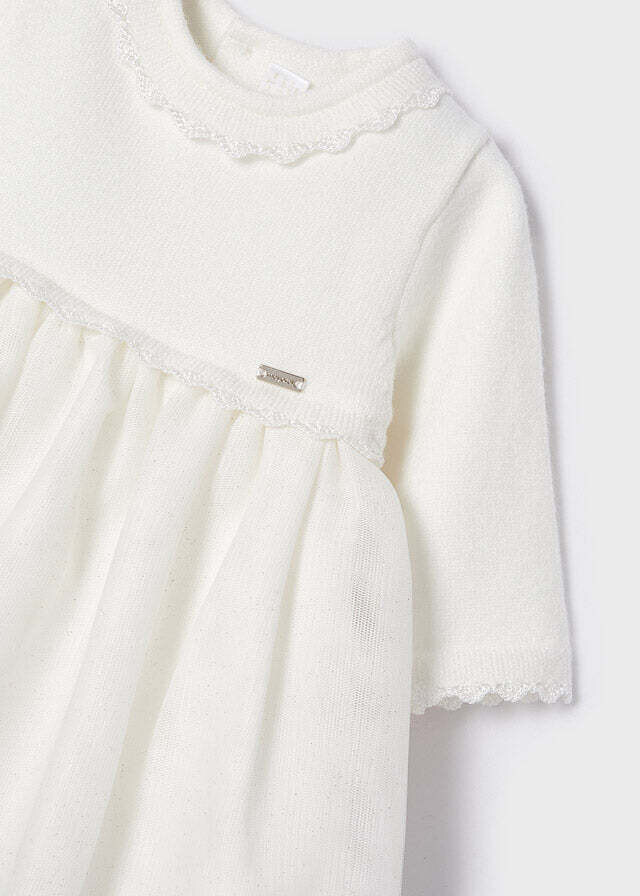 Mayoral 2822 robe crème manches longues bébé fille avec dentelle aux manches et col