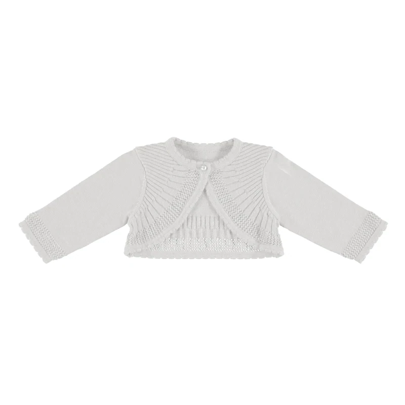 Mayoral 1318 baby girls ivory bolero with knit design with one button