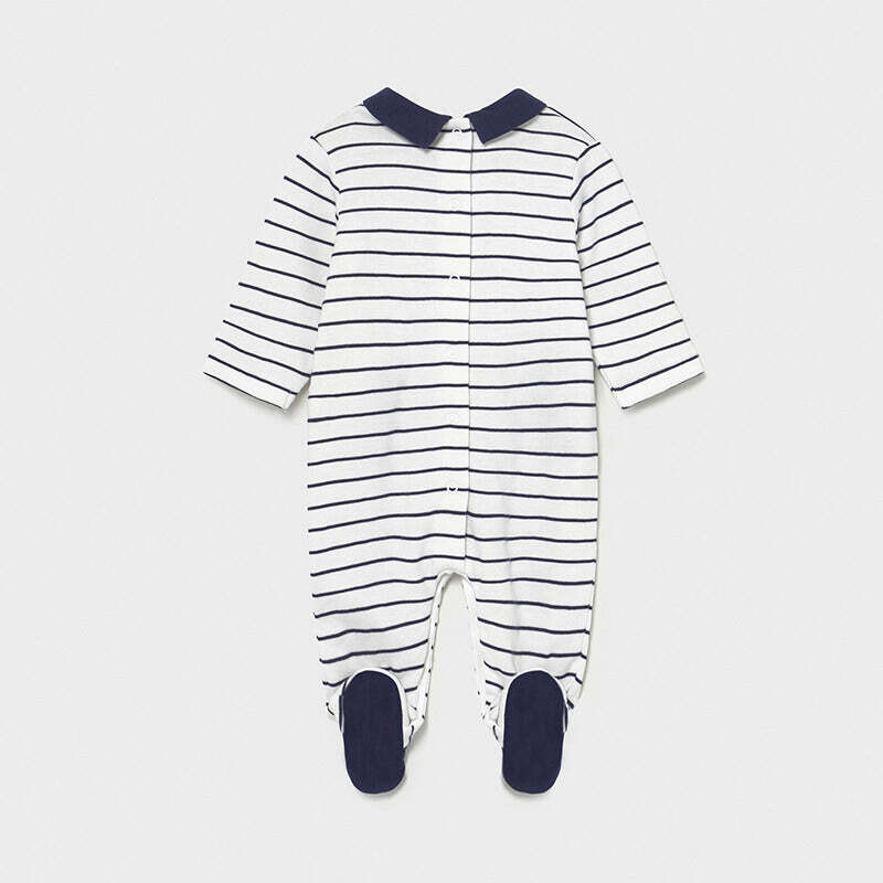 Mayoral 1628 baby boys white onesie with embriodered blue and beige car