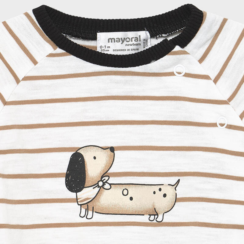 Mayoral 1635 Baby Boy’s Puppy & Stripes Onesie – Caramel