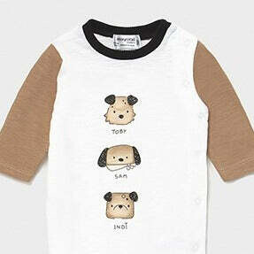 Mayoral 1635 Baby Boy’s Puppy & Stripes Onesie – Caramel